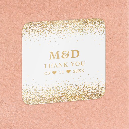 金ゴールドグリッター紙吹雪エレガントなウェディングサンキュー スクエアシール