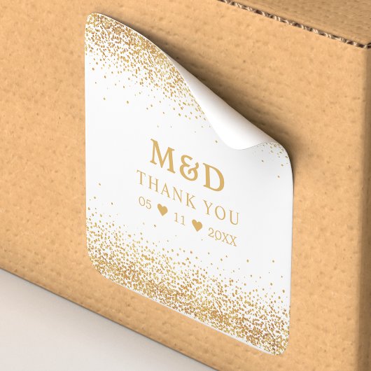 金ゴールドグリッター紙吹雪エレガントなウェディングサンキュー スクエアシール