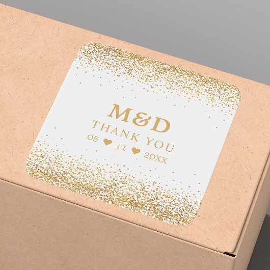 金ゴールドグリッター紙吹雪エレガントなウェディングサンキュー スクエアシール