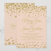 金ゴールドグリッター紙吹雪エレガントウェディングバラ赤面 招待状 (正面/裏面)
