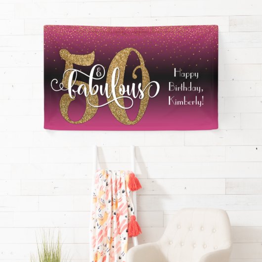 金ゴールドグリッター紙吹雪グラデーションピンク50 &ファボウス 横断幕 (インサイチュ)