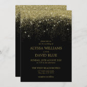 金ゴールドグリッター紙吹雪スパークルエレガントウェディング 招待状 (正面/裏面)