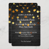 金ゴールドグリッター紙吹雪スパークルス木製バチェロレッテ 招待状 (正面/裏面)