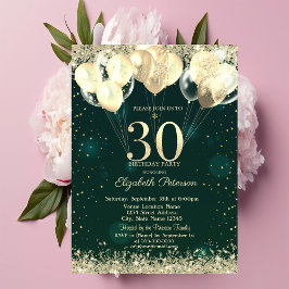 金ゴールドグリッター紙吹雪バルーン緑30歳 招待状