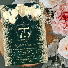 金ゴールドグリッター紙吹雪バルーン緑75誕生日 招待状