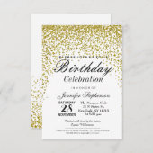 金ゴールドグリッター紙吹雪バースデーパーティ招待状 招待状 (正面/裏面)