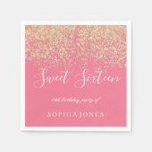 金ゴールドグリッター紙吹雪ピンクスウィート16誕生日パーティー スタンダードカクテルナプキン (正面)