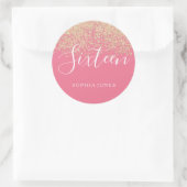 金ゴールドグリッター紙吹雪ピンクスウィート16誕生日パーティー ラウンドシール (バッグ)