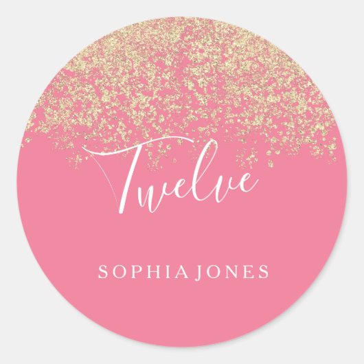 金ゴールドグリッター紙吹雪ピンク12th誕生日パーティー ラウンドシール (正面)