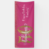 金ゴールドグリッター紙吹雪ピンク50&ファボウス誕生日 横断幕 (縦)