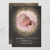 金ゴールドグリッター紙吹雪フォイルフレームベビーガール誕生 案内状 (正面/裏面)