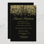 金ゴールドグリッター紙吹雪ブラックスウィート16招待状 招待状 (正面/裏面)