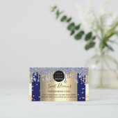 金ゴールドグリッター紙吹雪ブルーネイビードリップフレーム 名刺 (スタンド正面)