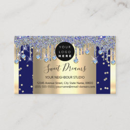 金ゴールドグリッター紙吹雪ブルーネイビードリップフレーム 名刺