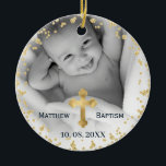 金ゴールドグリッター紙吹雪ベビーバプティスフォト セラミックオーナメント<br><div class="desc">金ゴールドグリッター紙吹雪ベビー《キリスト教》洗礼式や命名式と二重写真のバプテスマオーナメント。2枚の水平または正方形の写真をパーソナライズ。</div>