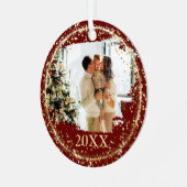 金ゴールドグリッター紙吹雪レッドファミリーフォトクリスマス メタルオーナメント (正面左)