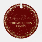 金ゴールドグリッター紙吹雪レッドファミリーフォトクリスマス メタルオーナメント (裏面)