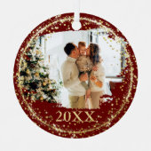 金ゴールドグリッター紙吹雪レッドファミリーフォトクリスマス メタルオーナメント (正面)