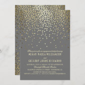 金ゴールドグリッター紙吹雪ヴィンテージ婚約パーティ 招待状 (正面/裏面)
