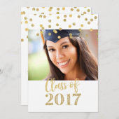 金ゴールドグリッター紙吹雪写真卒業パーティー 招待状 (正面/裏面)