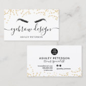 金ゴールドグリッター紙吹雪白黒眉デザイン 名刺 (正面/裏面)