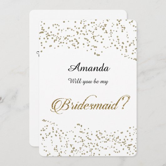 金ゴールドグリッター紙吹雪私の花嫁になってくれない？ 招待状 (正面/裏面)