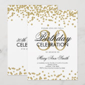 金ゴールドグリッター紙吹雪30thバースデーホワイト 招待状 (正面/裏面)