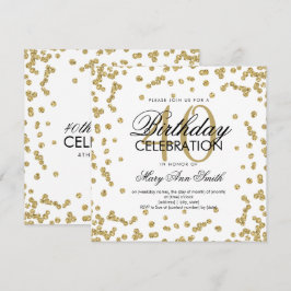 金ゴールドグリッター紙吹雪40thバースデーホワイト 招待状
