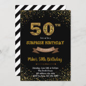 金ゴールドグリッター紙吹雪50歳の誕生日 招待状 (正面/裏面)