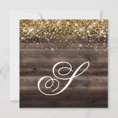 金ゴールドグリッター素朴ビストルブラウンウッド誕生日 招待状 (裏面)