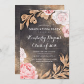 金ゴールドグリッター素朴フローラ国 招待状 (正面/裏面)