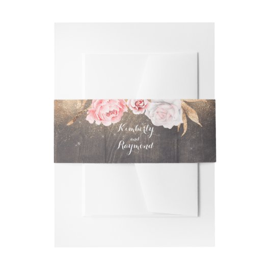 金ゴールドグリッター素朴フローラ結婚 招待状ベリーバンド (正面例)