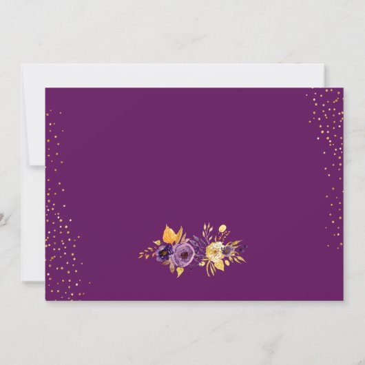 金ゴールドグリッター紫のフローラ結婚式の日付を保存 セーブザデート (裏面)