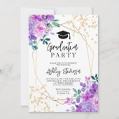 金ゴールドグリッター紫フローラ写真卒業 招待状 (正面)