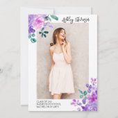 金ゴールドグリッター紫フローラ写真卒業 招待状 (裏面)