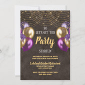 金ゴールドグリッター紫色のバルーン30th誕生日パーティー 招待状 (裏面)