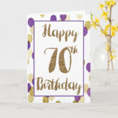金ゴールドグリッター紫色の風船ハッピー70誕生日 カード (黄色い花)