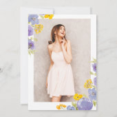 金ゴールドグリッター紫色の黄色のフローラ写真Sweet 16 招待状 (裏面)