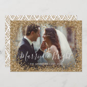 金ゴールドグリッター結婚したと明るいフォトフレーム シーズンカード (正面/裏面)