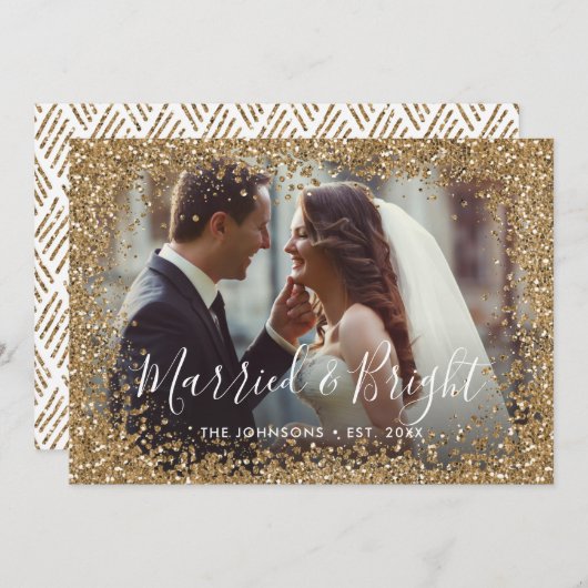 金ゴールドグリッター結婚したと明るいフォトフレーム シーズンカード (正面/裏面)