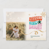 金ゴールドグリッター結婚した写真と明るい新婚 シーズンカード (正面)