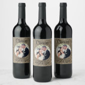 金ゴールドグリッター結婚のフォトワインラベル ワインラベル (ボトル)