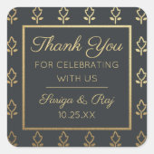 金ゴールドグリッター結婚の花の贈り物 スクエアシール (正面)