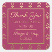 金ゴールドグリッター結婚の花の贈り物 スクエアシール (正面)