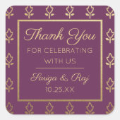 金ゴールドグリッター結婚の花の贈り物 スクエアシール (正面)