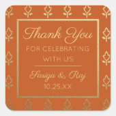 金ゴールドグリッター結婚の花の贈り物 スクエアシール (正面)