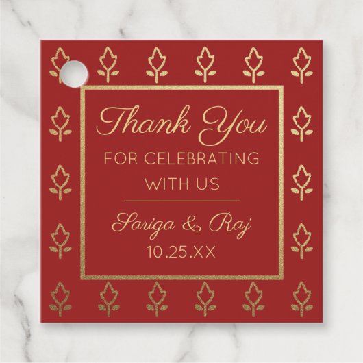 金ゴールドグリッター結婚の花の返り贈り物 フェイバータグ (正面)