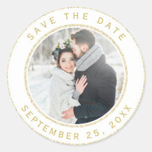 金ゴールドグリッター結婚サークルの写真日付を保存 ラウンドシール