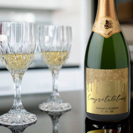 金ゴールドグリッター結婚ドリップ スパークリングワインラベル