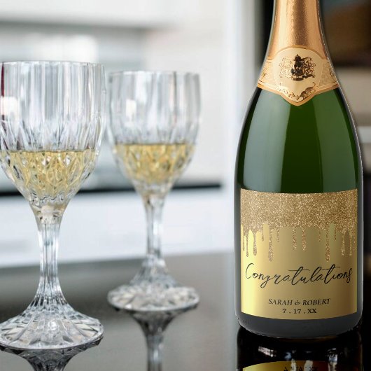 金ゴールドグリッター結婚ドリップ スパークリングワインラベル